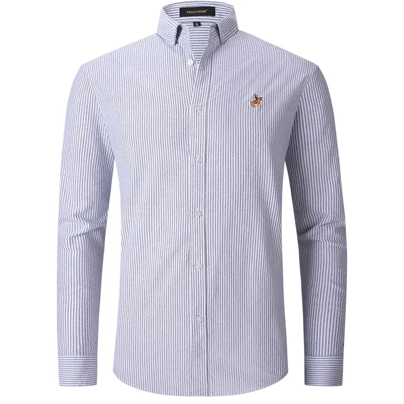 New Pure Cotton Oxford Embroidered Horse Casual Without Pocket Solid Shirt Men's Long Sleeve Dress Shirts Men Business Slim Fit