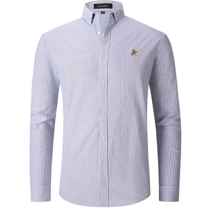 New Pure Cotton Oxford Embroidered Horse Casual Without Pocket Solid Shirt Men's Long Sleeve Dress Shirts Men Business Slim Fit