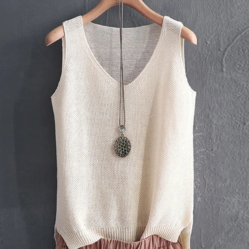 Women's Summer Sleeveless Knitted Blouse Top - V-Neck, 2024 Fashion | NZ Strylez Virtual Try-On, Blusas Mujer de Moda