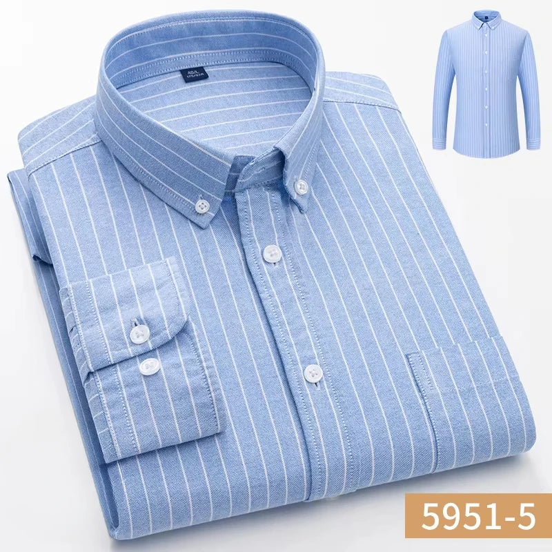 100%cotton Oxford long sleeve shirts for men long-sleeve slim fit formal plain shirt casual elegant plaid tops black clothes