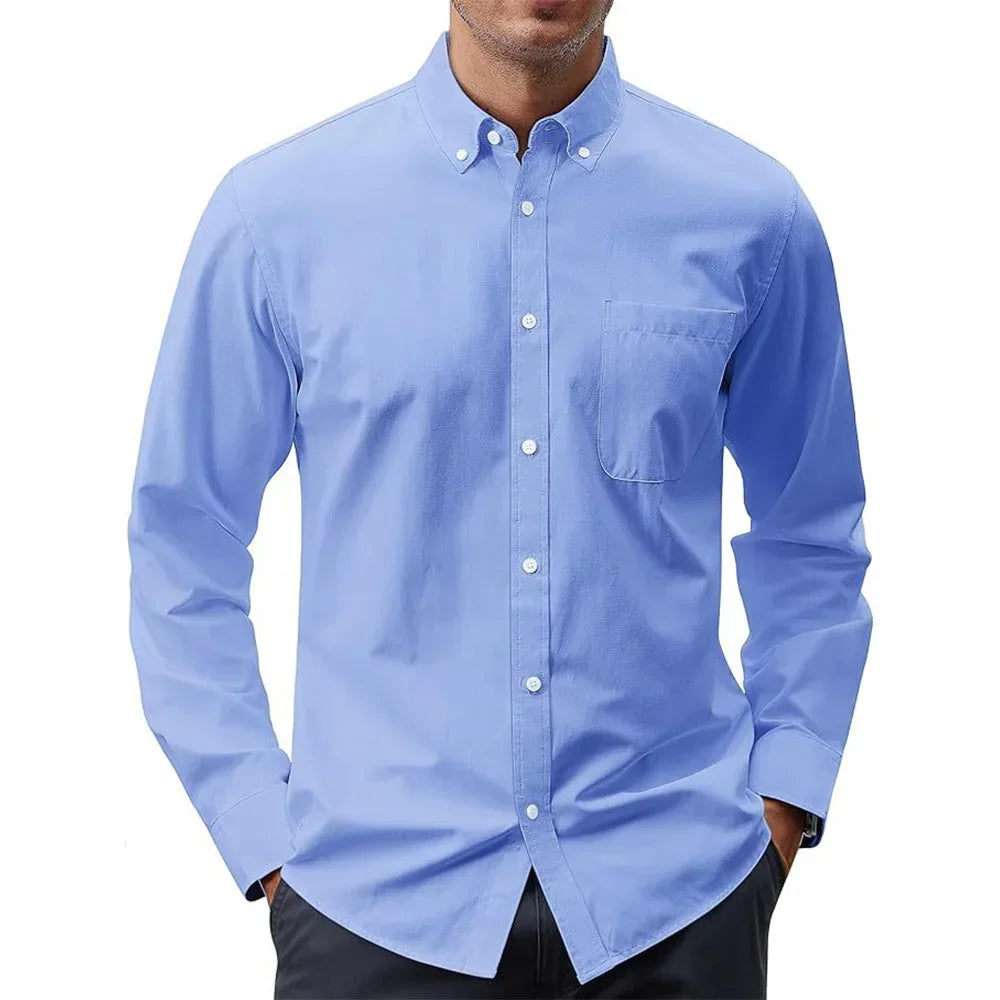 Men's Oxford Shirt, Long Sleeve, Solid Color with Pockets | Button Up Shirt for Men - New Zealand, Strylez Try-On