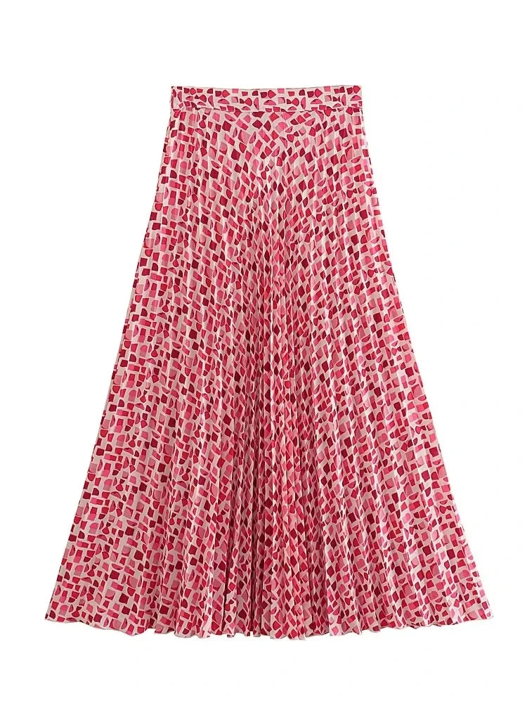 Playful Pink Pleated Midi Skirt High-Waist Ruched Fairycore for Women | Summer Evening Vibes NZ | Strylez Try-On