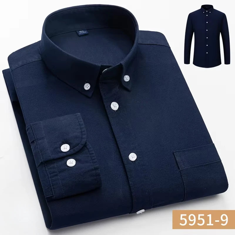 100%cotton Oxford long sleeve shirts for men long-sleeve slim fit formal plain shirt casual elegant plaid tops black clothes