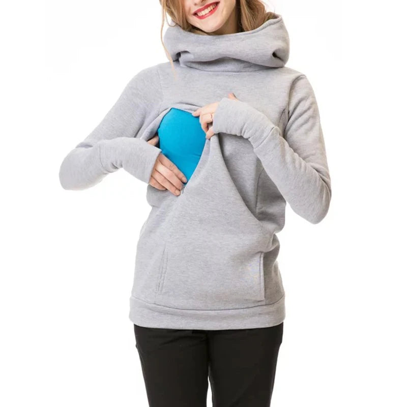 Maternity Autumn and Winter Sweatshirt Nursing Maternity Long Sleeves Hooded Breastfeeding Hoodie Pregnant Women Hooded Sweater