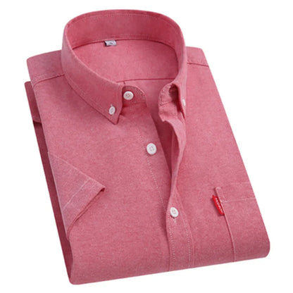 2025 New Men's Oxford Shirts Luxury Short Sleeve Summer Casual 100% Cotton High Quality Solid Color Business Social Yellow Tops