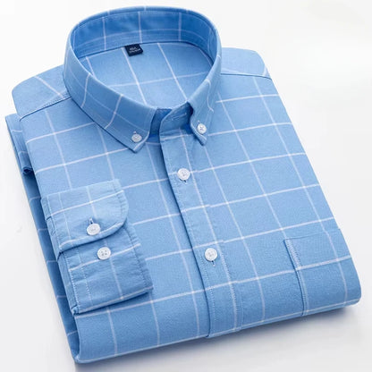 100%cotton Oxford long sleeve shirts for men long-sleeve slim fit formal plain shirt casual elegant plaid tops black clothes