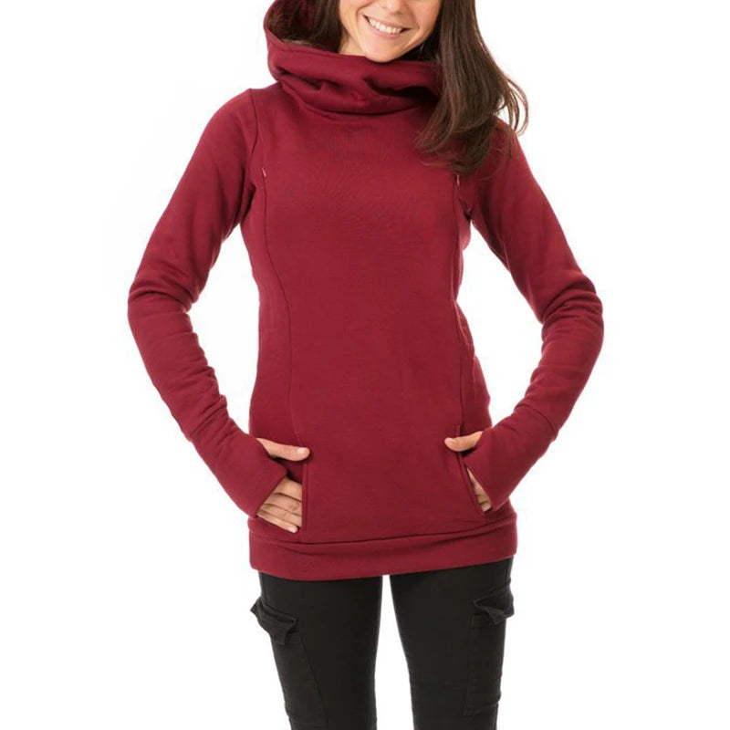 Maternity Autumn and Winter Sweatshirt Nursing Maternity Long Sleeves Hooded Breastfeeding Hoodie Pregnant Women Hooded Sweater