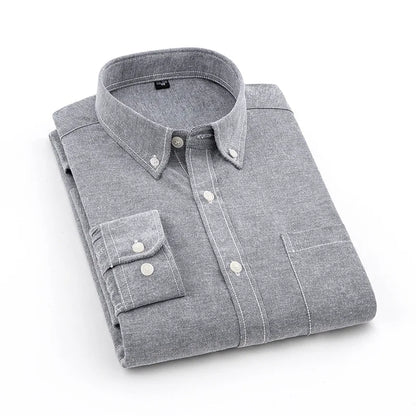 2025 Spring Men's Cotton Oxford Spinning Long Sleeve Shirt with True Pocket Business Leisure Fashion and Versatile Top
