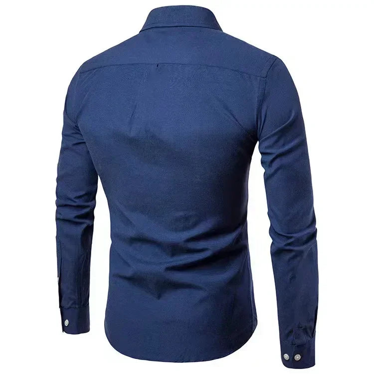 2024 Oxford Quick-Dry No Iron Shirts Men Solid Casual Slim Lapel Collar T-Shirts Long-Sleeve Formal Business Shirts Mens Tops
