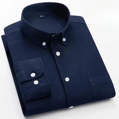 100%cotton Oxford long sleeve shirts for men long-sleeve slim fit formal plain shirt casual elegant plaid tops black clothes