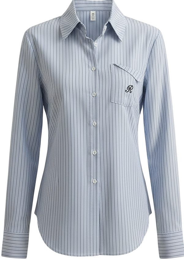Women’s Button-Up Striped Shirt & Blouse | Long-Sleeve Top for Spring & Autumn | Embroidery Designs | NZ | Strylez Virtual Try-On (Sizes M & XL)