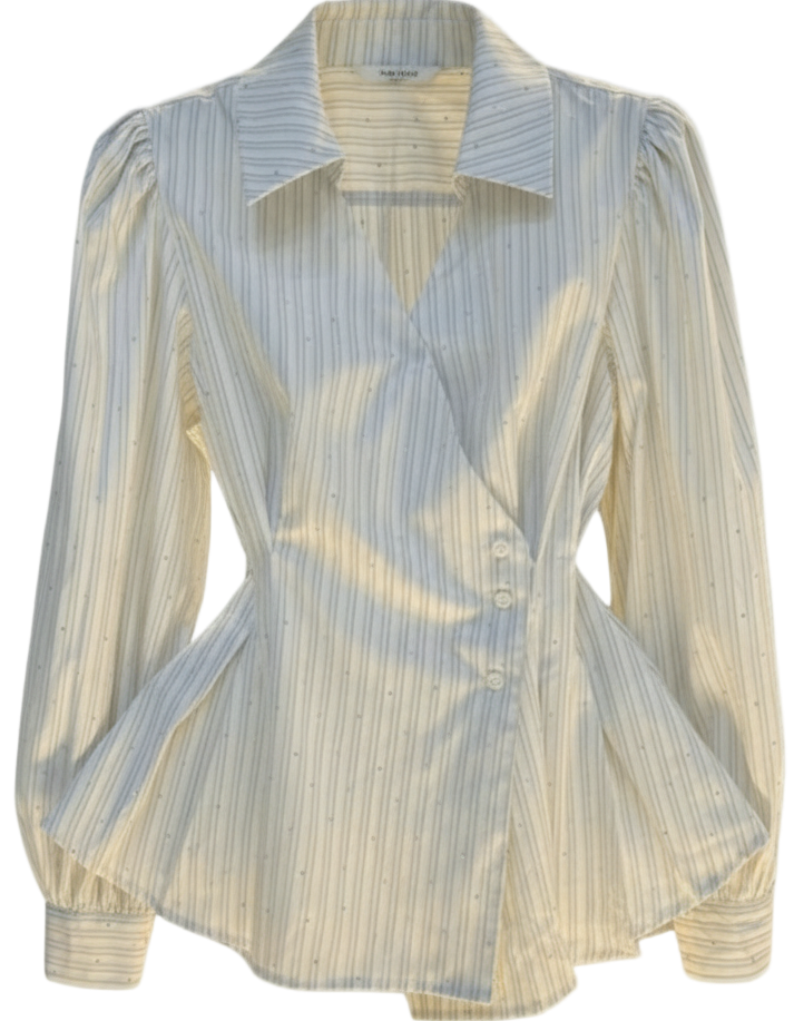 Chemise rayée à manches longues Femme Automne 2025 Col revers élégant Taille cintrée Blouse Nouvelle-Zélande - essai virtuel Strylez