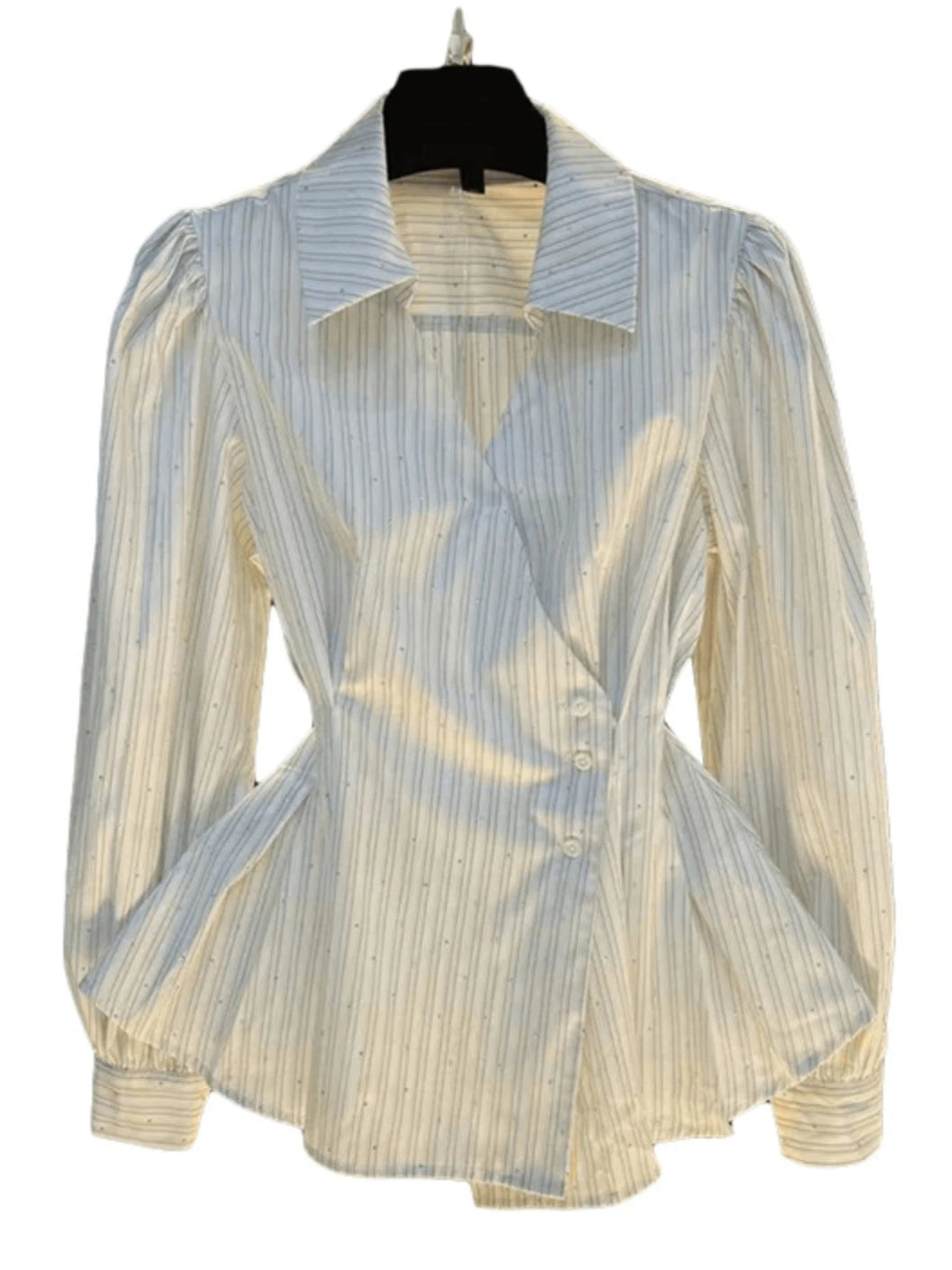 French Striped Long Sleeved Shirt Women Autumn 2025 Elegant Turndown Collar Waist Cinched Top Temperament Dress Hemline Blouse