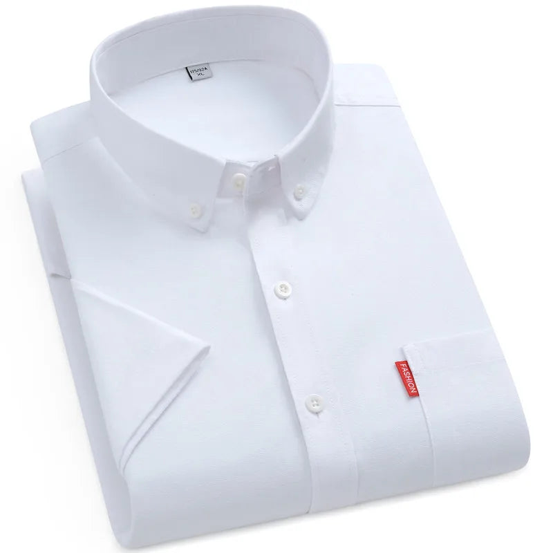 2025 New Men's Oxford Shirts Luxury Short Sleeve Summer Casual 100% Cotton High Quality Solid Color Business Social Yellow Tops