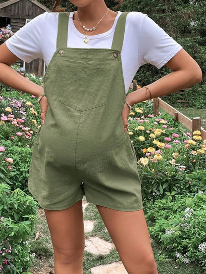 Maternity Jumpsuits Knee-length Plus Size Summer Fashion Pregnant Woman Rompers Solid Color Pregnancy Overalls Cotton Clothes
