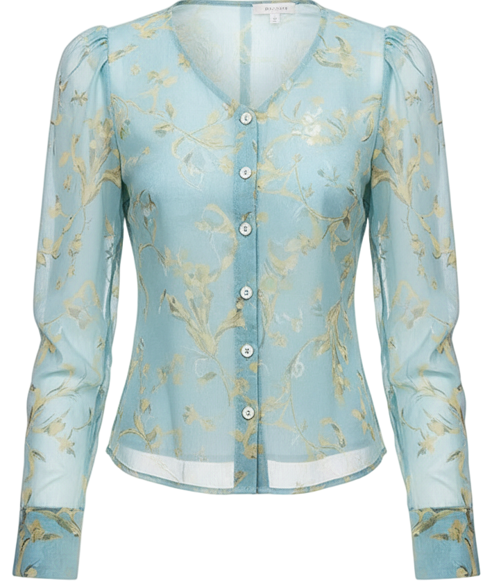 Blouse en chiffon bleu imprimé femme – élégant, manches longues, automne – Nouvelle-Zélande | Strylez try-on virtuel