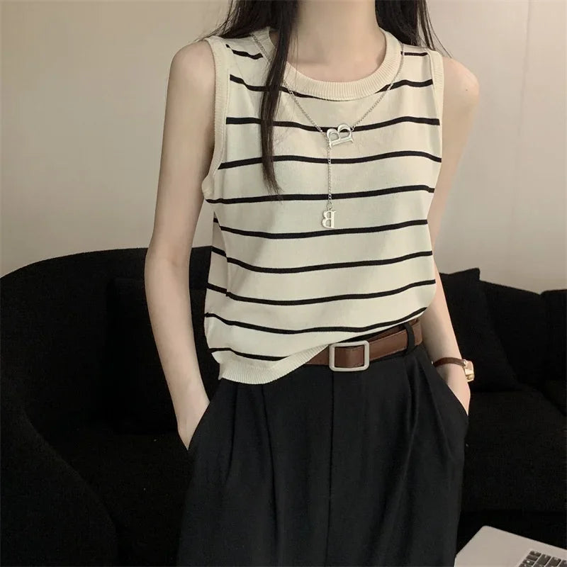 New Zealand Women's Striped Stretch Vest Top - Basic Versatile Short Tank 2025 | Strylez Virtual Try-On