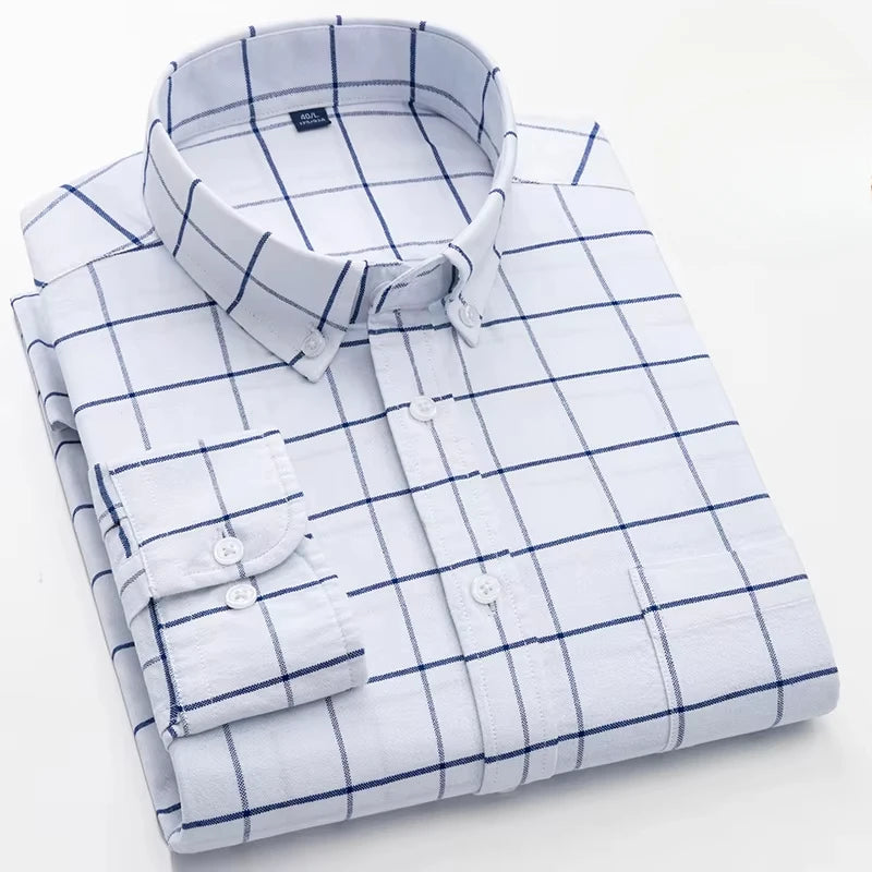 100%cotton Oxford long sleeve shirts for men long-sleeve slim fit formal plain shirt casual elegant plaid tops black clothes