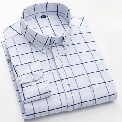 100%cotton Oxford long sleeve shirts for men long-sleeve slim fit formal plain shirt casual elegant plaid tops black clothes