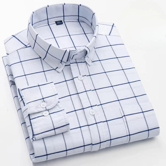 100%cotton Oxford long sleeve shirts for men long-sleeve slim fit formal plain shirt casual elegant plaid tops black clothes