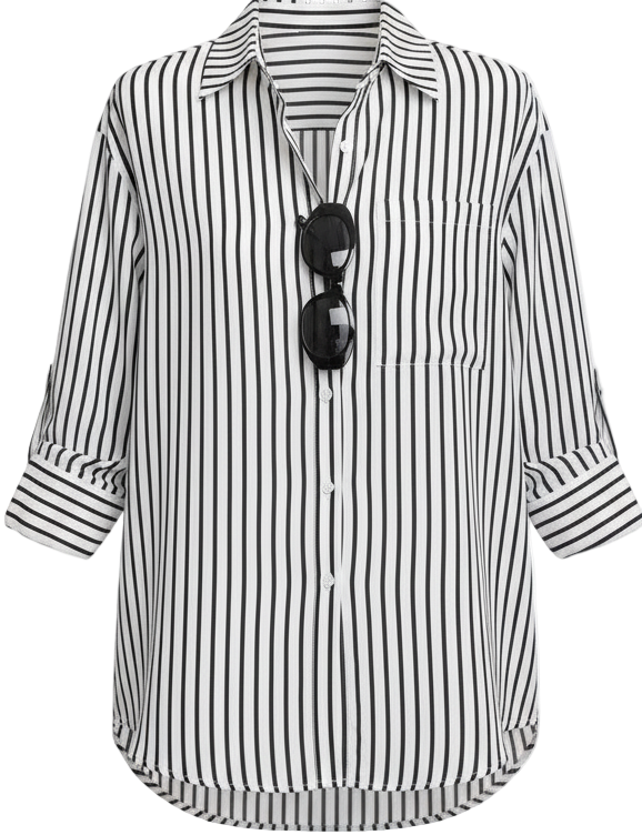 Black Striped Blouse for Women | Spring Casual Long Sleeve Top, Office/Workwear Shirt New Zealand | Strylez Virtual Try-On