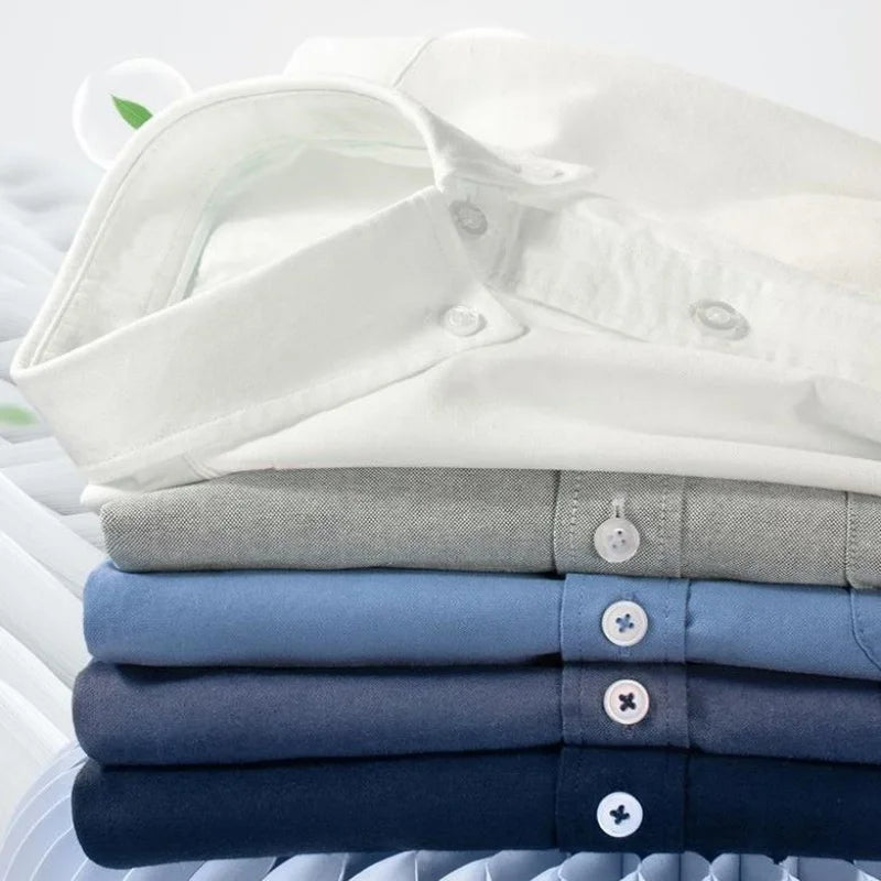 Quality New 100% Cotton Oxford Shirt Long Sleeve For Men's Social Dress Shirts Soft Comfortable Regular Fit Casual Man Clothing
