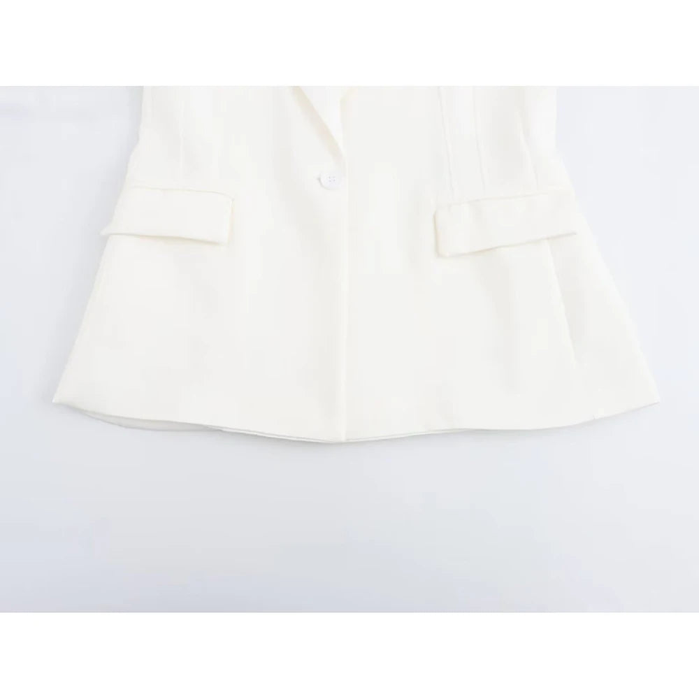 Aoaiiys White Blazer for Women - Virtual Try-On with Strylez App, Single-Button Autumn/Winter, Pockets, New Zealand