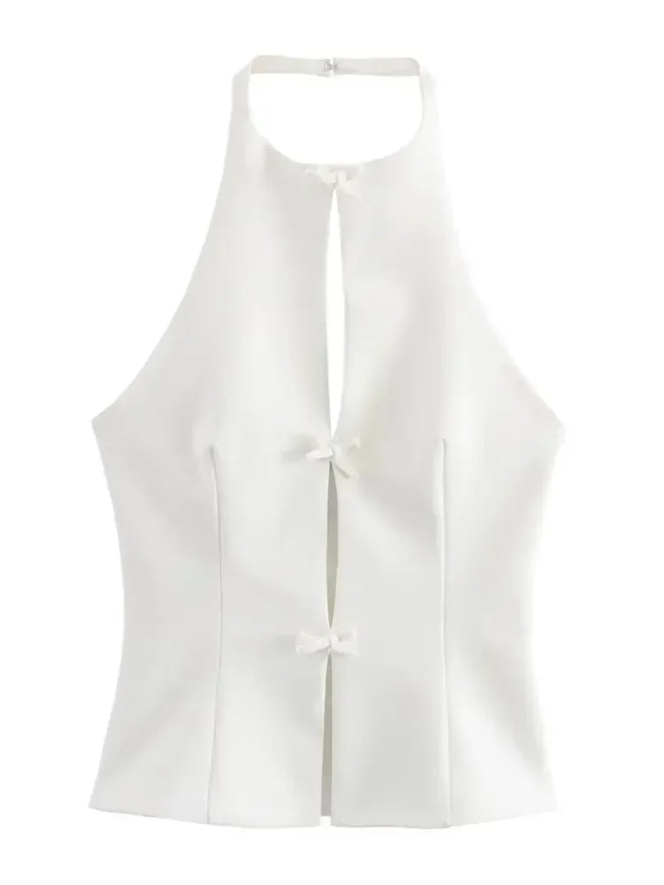 Pink Bow Halter Crop Top and Asymmetrical Shorts Set