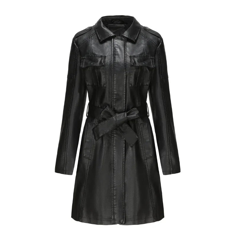 Slim Fit Faux Leather Trench Coat - Virtual Try-On with Strylez App - New Zealand