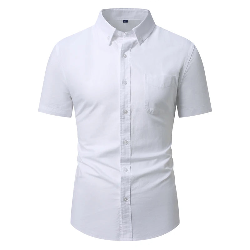 Men's Oxford Short Sleeve Shirt - Slim Fit Button-Down, Casual Summer Top, Breathable & Comfortable - New Zealand | Strylez Virtual Try-On