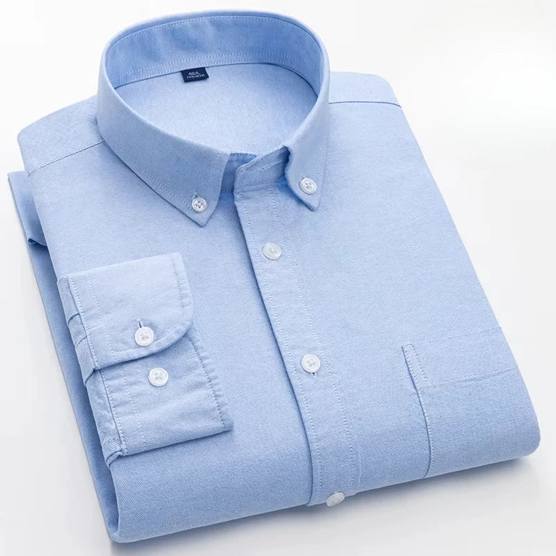 100%cotton Oxford long sleeve shirts for men long-sleeve slim fit formal plain shirt casual elegant plaid tops black clothes