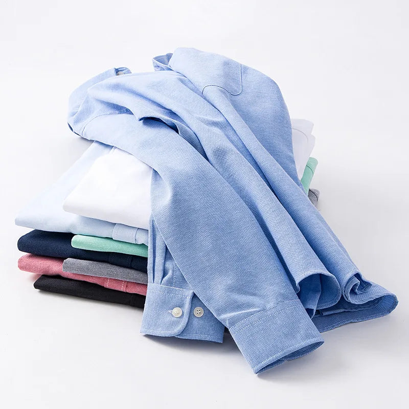 Classic Oxford Men's Shirt Cotton Long Sleeve Dress Shirts Solid Business Office Shirts Men Clothing Working Blouse 38-44 AF881