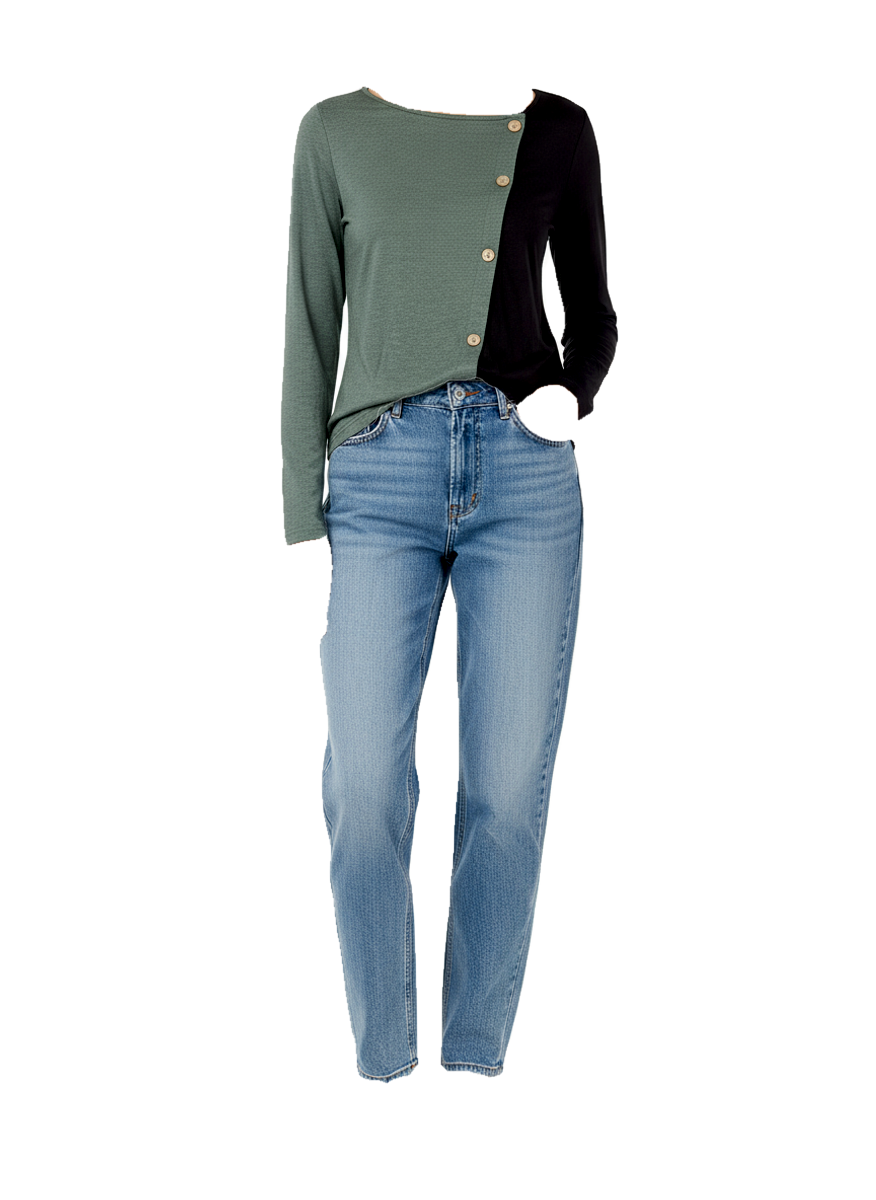Soft, breathable long-sleeve top with decorative buttons - Women's casual top New Zealand | Strylez virtual try-on (Preprocessed)