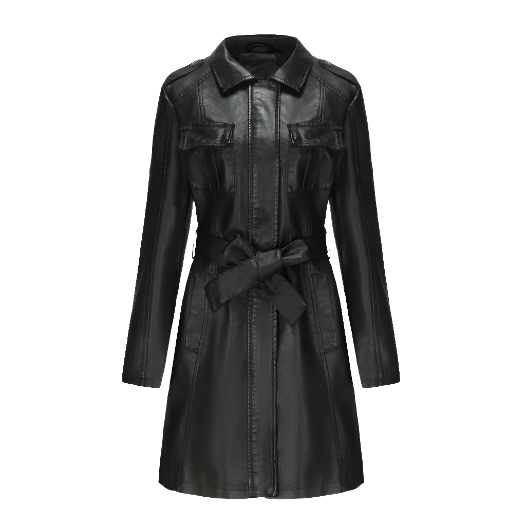 Slim Fit Faux Leather Trench Coat - Virtual Try-On with Strylez App - New Zealand