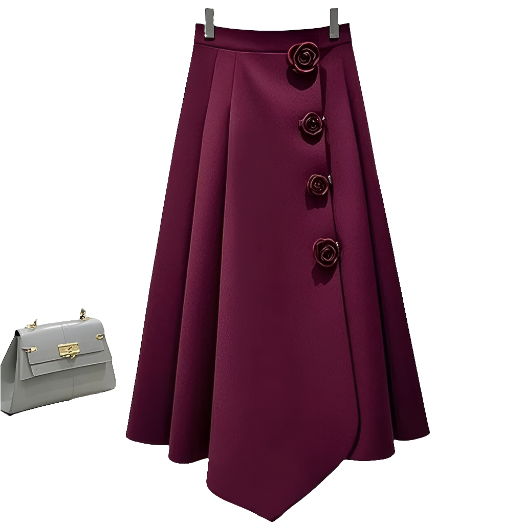 Elegant 2024 Red A-line High Waist Skirt – Playful Korean Autumn Style