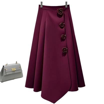 Elegant 2024 Red A-line High Waist Skirt – Playful Korean Autumn Style