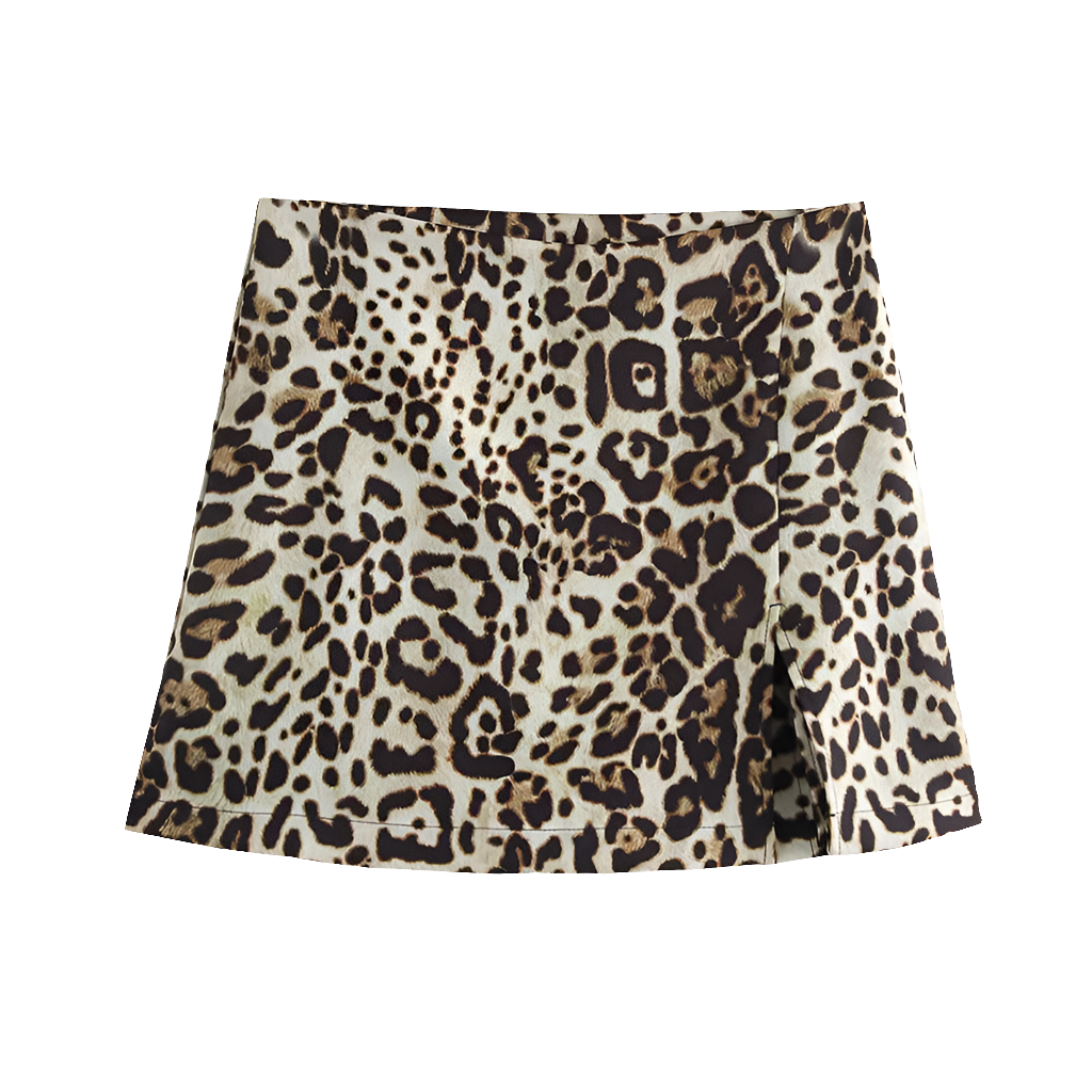 Leopard Print High-Waist Mini Skirt Shorts with Side Zipper for Women