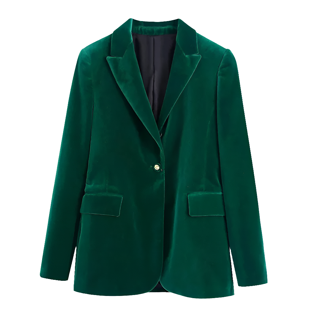 Elegant Green Chic Vintage Style Velvet Blazer - try on virtually!