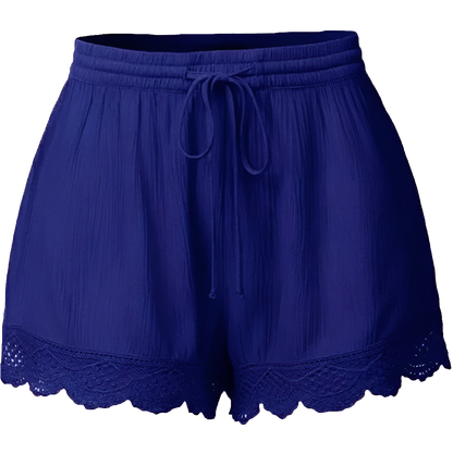 Women’s Plus Size Summer Lounge Shorts with Lace Trim and Drawstring Waist