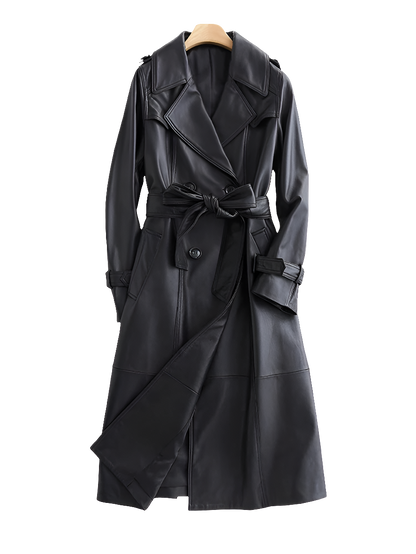 Experience luxury and style with the Lautaro Autumn Black Leather Trench Coat - see how it fits you before buying!