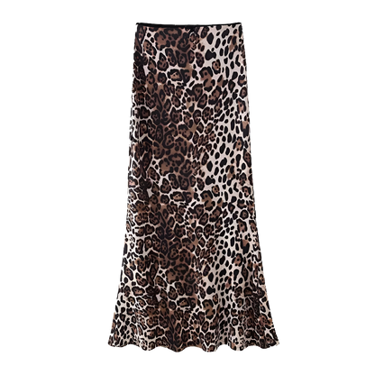 Women's 2024 Leopard Print A-Line Midi Skirt with Bow & Pockets
