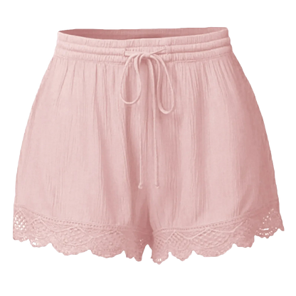 Women’s Plus Size Loose Lounge Shorts with Lace Trim and Drawstring Waist