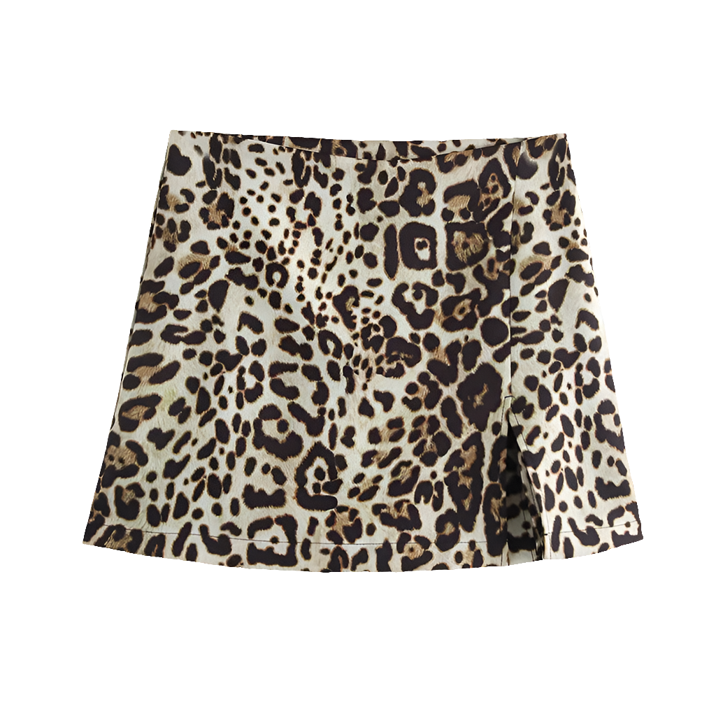 Leopard Print High-Waist Mini Skirt Shorts with Side Zipper for Women