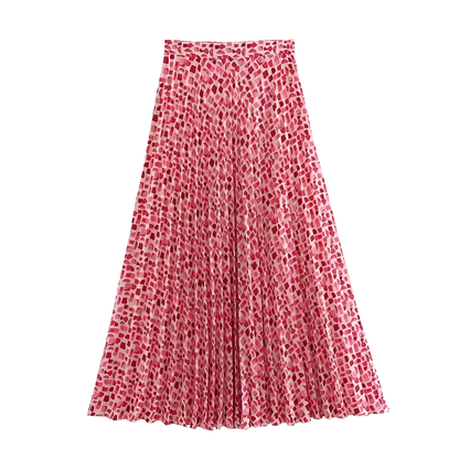 Playful Pink Pleated Midi Skirt – Summer High Waist Fairycore Ruched Skirt for Women’s Evening Vibes