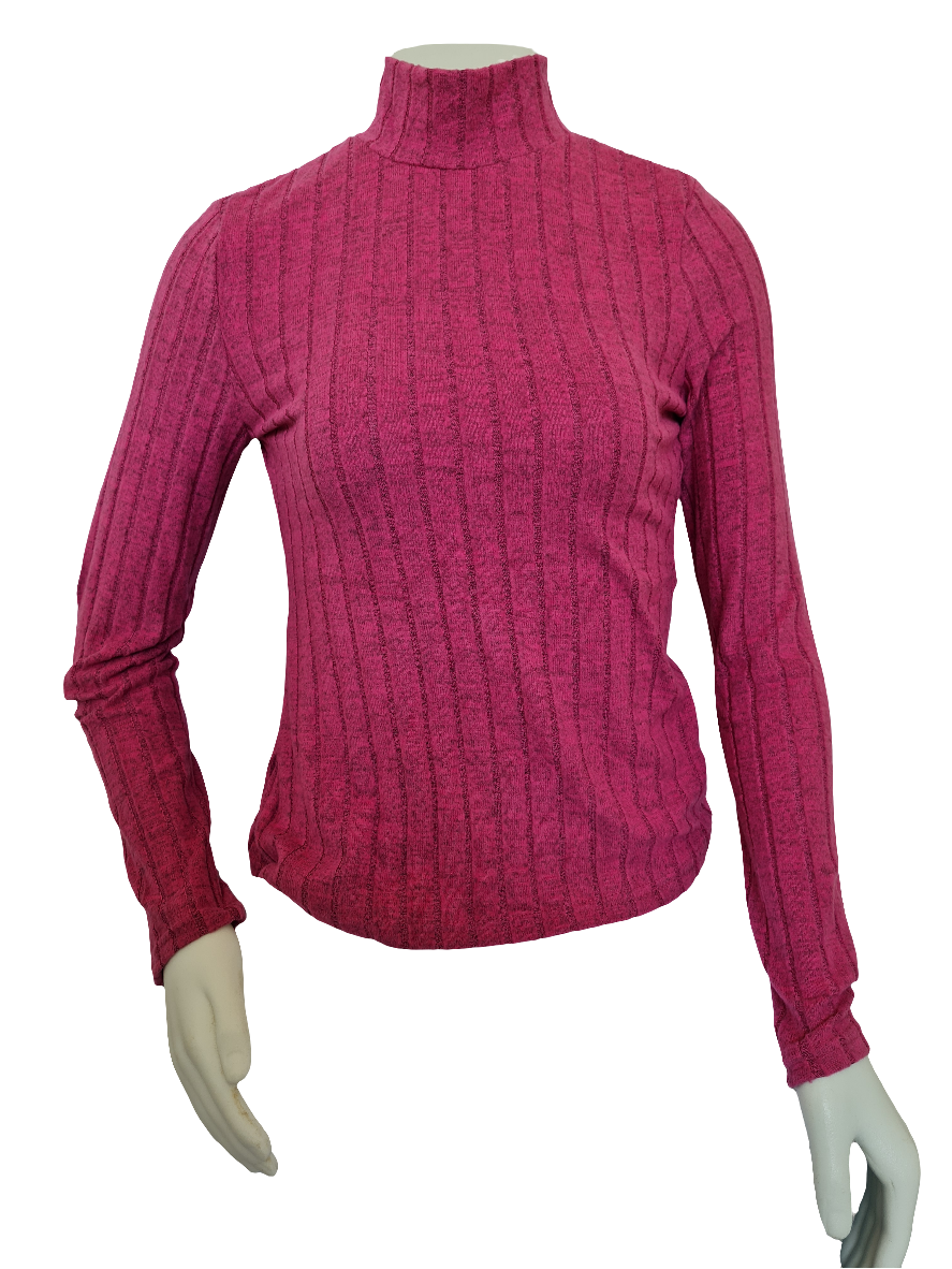 Cozy Pink Long Sleeve High-Neck Top | Women's Knit Top New Zealand | Strylez Virtual Try-On