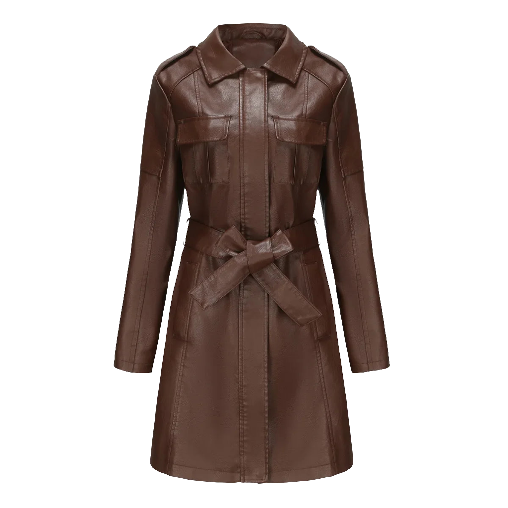 Slim Fit Faux Leather Trench Coat for Women – Try On Virtually with Strylez in New Zealand