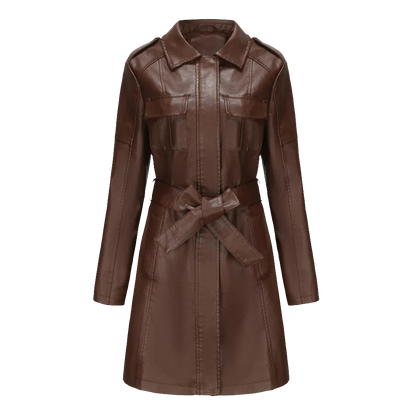 Buy Our Slim Fit Faux Leather Trench Coat with Confidence – See How It Looks on You before You Buy!