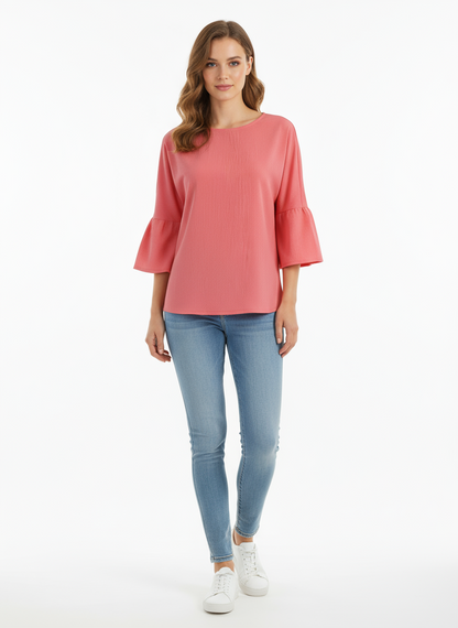 Solid Flare Sleeve Blouse in stunning watermelon pink