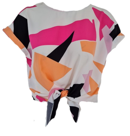 Charming, multi-colored printed blouse with batwing sleeves