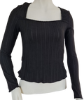 Black Long Sleeve Top with Square Neck – Simple Women’s Knit Top NZ, New Zealand, Strylez App Virtual Try-On